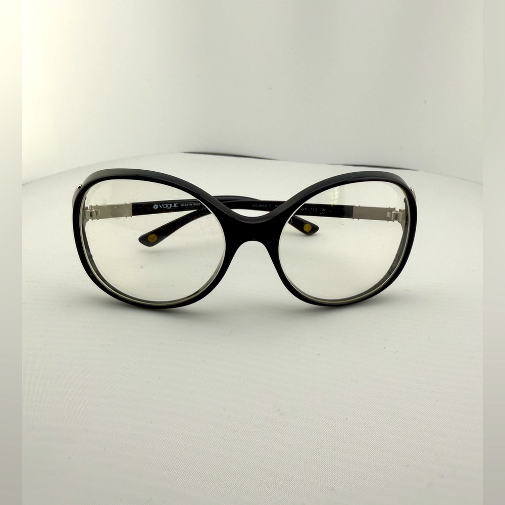 VOGUE Eyeglasses Black Round Oval Oversized VO2669-S Made In Italy Silver Accent